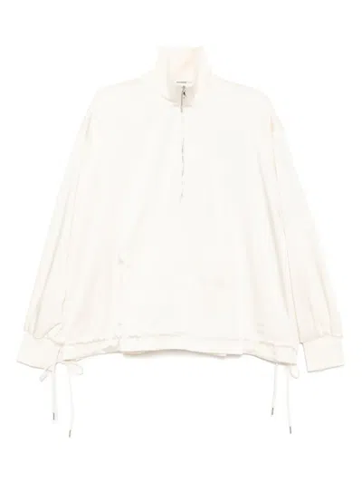 Lacoste High-neck Popover Top In Beige