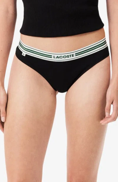 Lacoste High Waist Stretch Cotton Jersey Thong In Black
