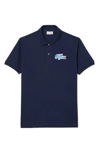 Lacoste Holiday Crocodile Piqué Polo In Navy Blue