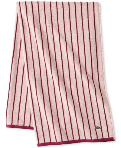 Lacoste Home Centre Mark Cotton Jacquard Stripe Bath Towel, 30" X 52" In Pink