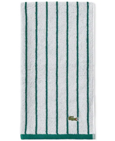 Lacoste Home Centre Mark Cotton Jacquard Stripe Hand Towel, 16" X 30" In Green