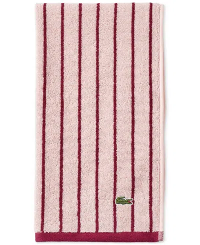 Lacoste Home Centre Mark Cotton Jacquard Stripe Hand Towel, 16" X 30" In Pink