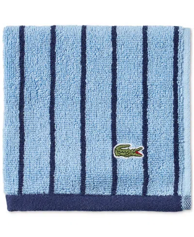 Lacoste Home Centre Mark Cotton Jacquard Stripe Washcloth, 13" X 13" In Blue