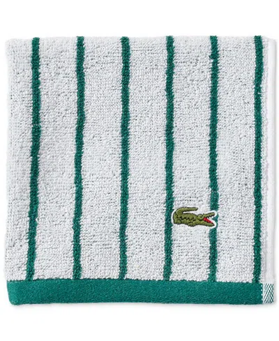 Lacoste Home Centre Mark Cotton Jacquard Stripe Washcloth, 13" X 13" In Green