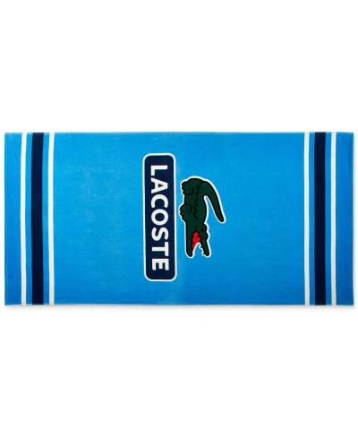 Lacoste Home Croc Badge Signature Cotton Beach Towel In Blue
