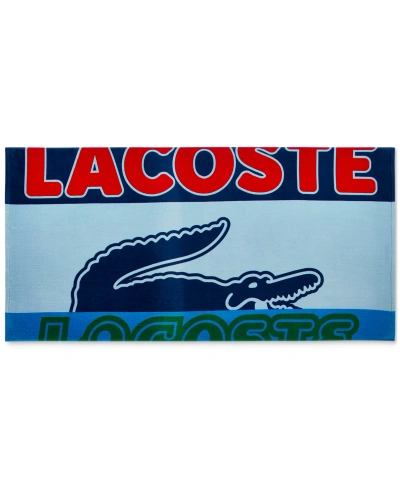 Lacoste Home Cropped Croc Logo Cotton Beach Towel In Blue