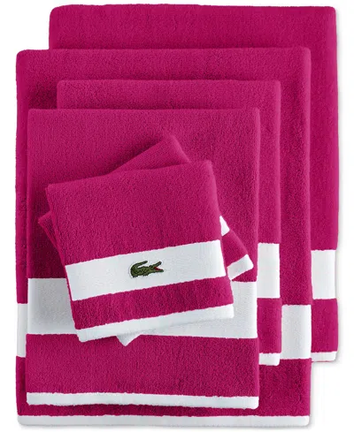 Lacoste Home Heritage Sport Stripe Logo Cotton 6-pc. Bath Towel Set In Magenta