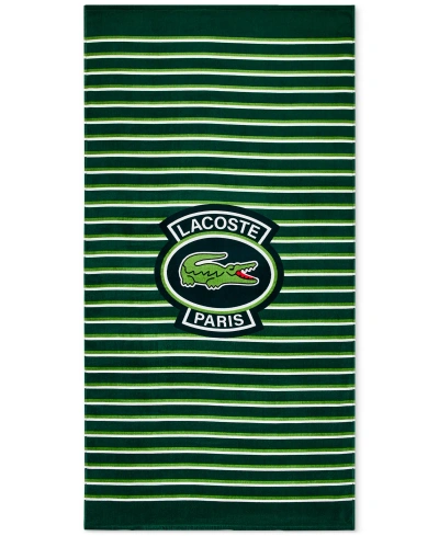 Lacoste Home Logo Golf Striped Cotton Beach Towel In Green