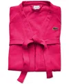 Lacoste Home Logo Patch 100% Cotton Pique Bath Robe In Magenta