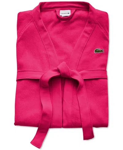 Lacoste Home Logo Patch 100% Cotton Pique Bath Robe In Magenta