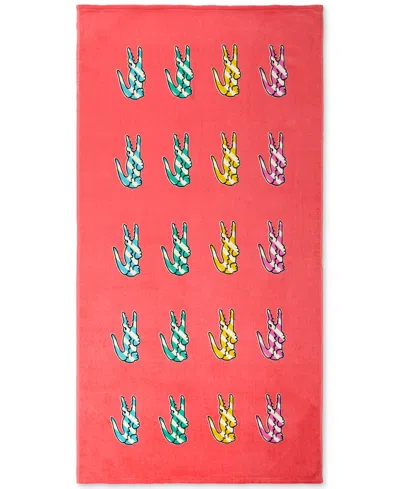 Lacoste Home Multi Croc Cotton Beach Towel, 36" X 72" In Peach