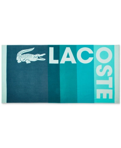 Lacoste Home Ombre Blocks Logo Cotton Beach Towel In Aqua