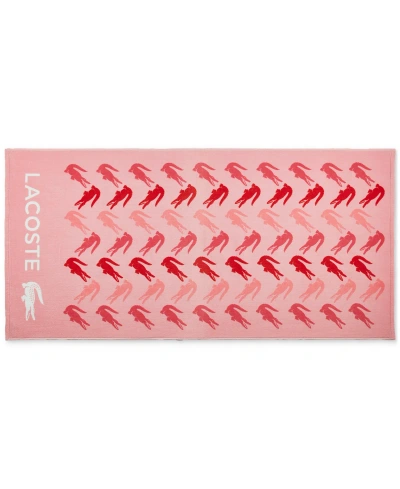 Lacoste Home Sandbar Logo Croc Cotton Beach Towel In Pink