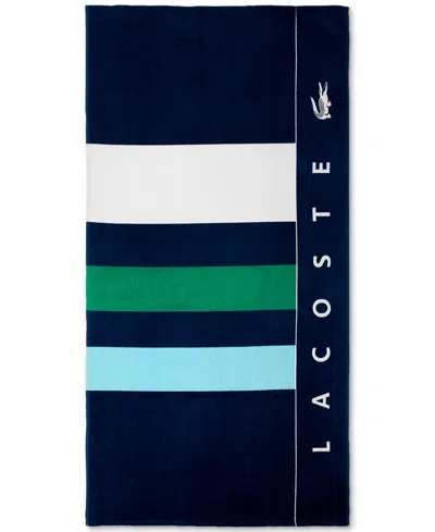 Lacoste Home Sporty Stripe Cotton Beach Towel, 36" X 72" In Navy