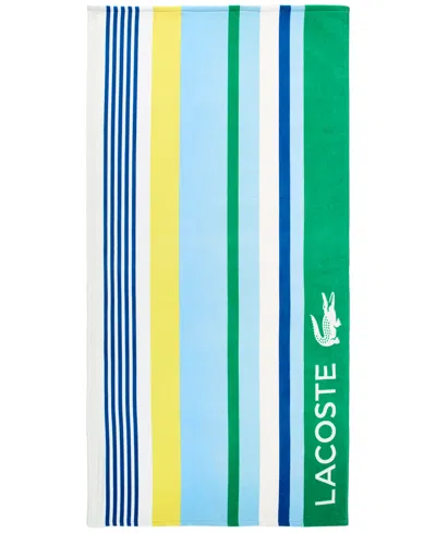 Lacoste Home Sunscreen Stripe Cotton Beach Towel In Green