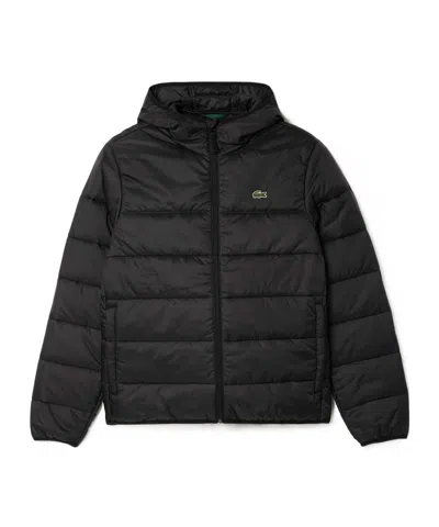 Lacoste Hooded Quilted Puffer Jacket In Black