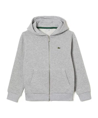 Lacoste Kids' Hooded Zipper Hoodie In Gray