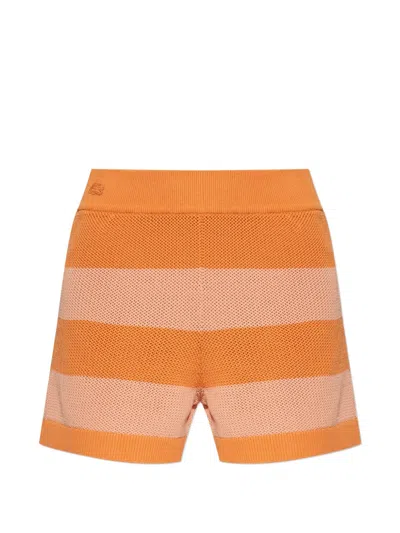 Lacoste Horizontal-stripe Knitted Shorts In Orange