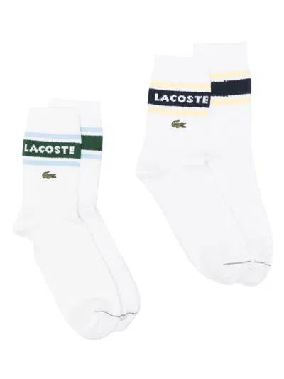 Lacoste Intarsia-knit Logo Socks (set Of Two) In White