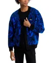 Lacoste Relaxed Fit Intarsia Floral Cardigan In Navy