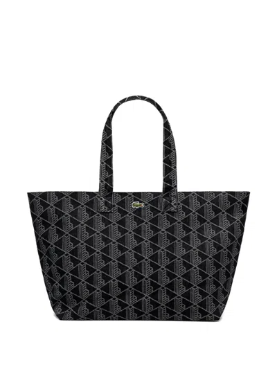 Lacoste Jacquard Logo Tote Bag In Black