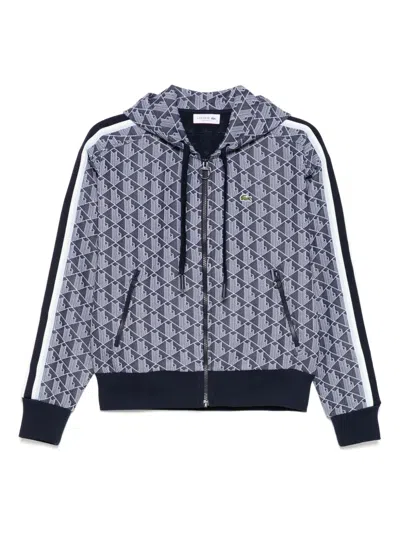 Lacoste Jacquard Monogram Hoodie In Blue