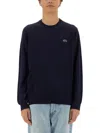 Lacoste Navy Organic Cotton Crew Neck Sweater In Blue