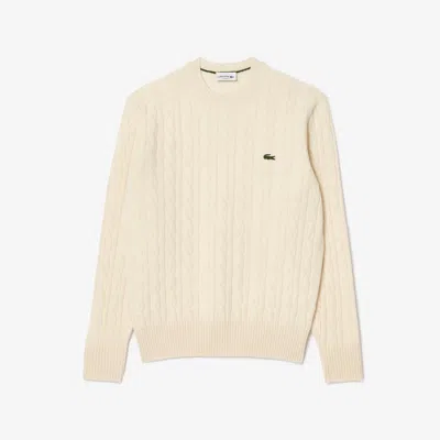 Lacoste Cable-knit Crew Neck In Carded Wool In Pink