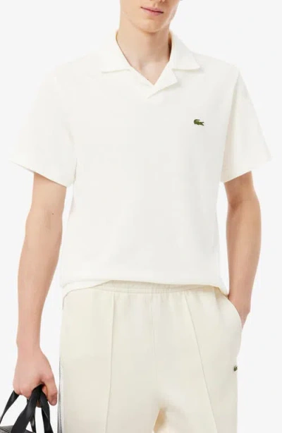 Lacoste Johnny Collar Cotton & Linen Piqué Polo In Neutral