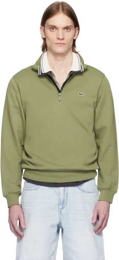 Lacoste Khaki High-neck Zip-up Fleece Sweatshirt In Bmy