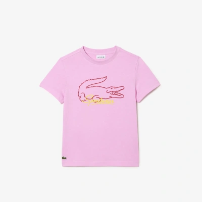 Lacoste Babies' Kids' Bright Croc Print Cotton T-shirt - 2 Years In Pink