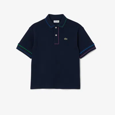 Lacoste Kids' Contrast Accent Petit Piqué Polo - 12 Years In Blue
