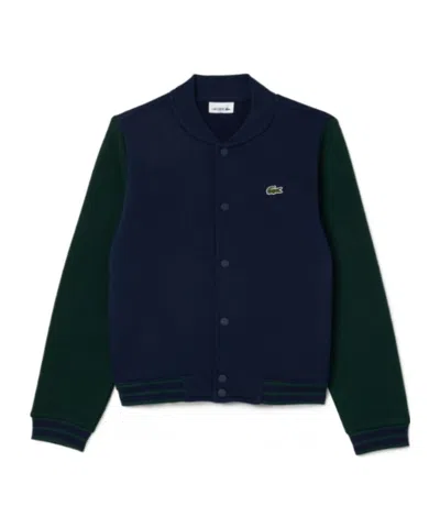 Lacoste Kids' Contrast Sleeve Fleece Bomber Jacket In Blue