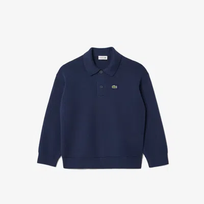 Lacoste Kids' Cotton And Wool Blend Long Sleeve Polo - 5 Years In Blue