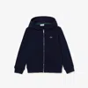 Lacoste Unisex Loose Fit Hooded Organic Cotton Sweatshirt - S In Marine