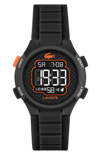 Lacoste Kids' Lc33 Digital Silicone Strap Watch, 32mm In Black