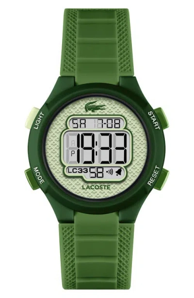 Lacoste Kids' Lc33 Digital Silicone Strap Watch, 32mm In Green