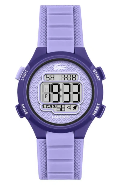 Lacoste Kids' Lc33 Digital Silicone Strap Watch, 32mm In Purple