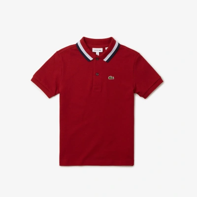 Lacoste Kids' Multicolor Collar Cotton Petit Piquã© Polo - 2 Years In Red