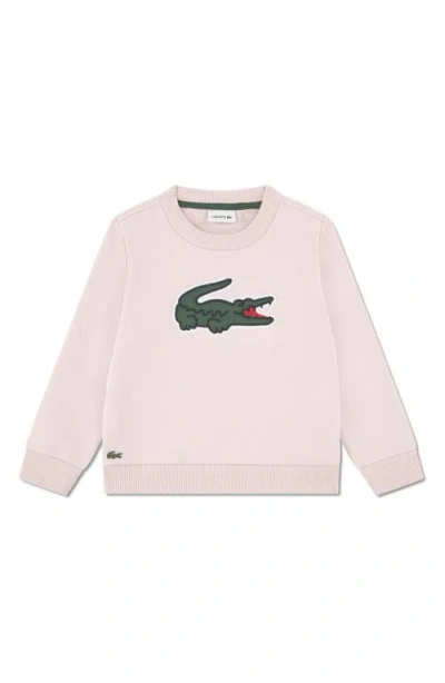 Lacoste Kids' Piqué Appliqué Crewneck Sweatshirt In Pink
