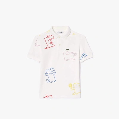 Lacoste Kids' Piqué Croc Print Polo - 12 Years In White