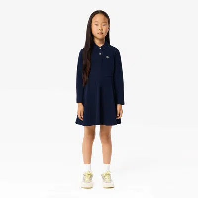 Lacoste Kids' Long Sleeve Stretch Piqué Polo Dress - 5 Years In Blue