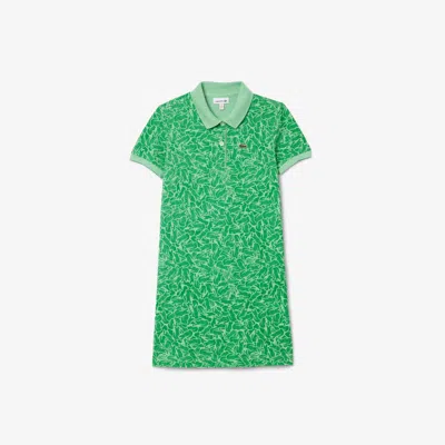 Lacoste Kids' Printed Cotton Polo Dress - 12 Years In Green