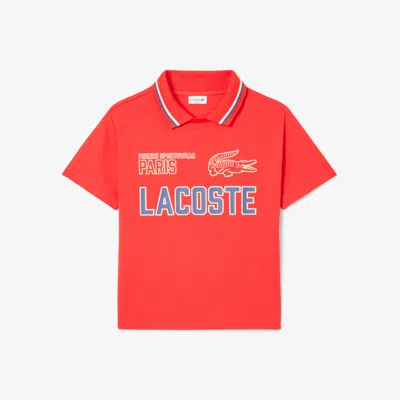 Lacoste Kids' Printed Mesh Double Collar Polo - 14 Years In Red