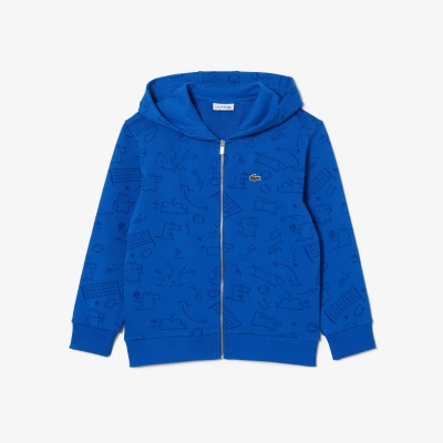 Lacoste Kids' Printed Unbrushed Fleece Zip-up Sweatshirt - 8 Years In Blue