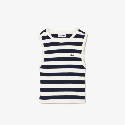 Lacoste Kids' Ribbed Cotton Striped Tank Top  - 14 Years In White