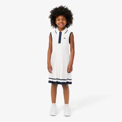 Lacoste Kids' Stretch Piqué Pleated Polo Dress - 4 Years In White