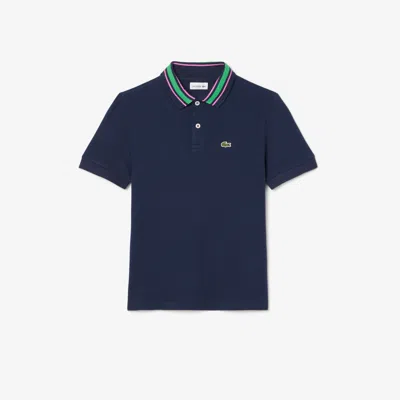 Lacoste Kids' Stripe Collar Petit Piqué Polo - 12 Years In Blue