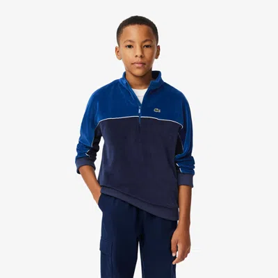Lacoste Kids' Zip-up Colorblock Velour Sweatshirt - 3 Years In Blue