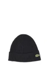 Lacoste Unisex Rib Knit Brushed Wool Beanie In Noir